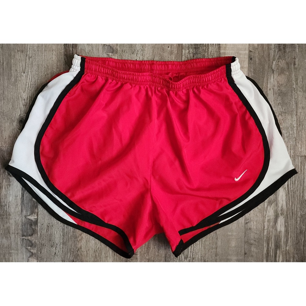 Nike Dri-FIT Tempo Running Shorts Womens Medium Red White Black Trim Athletic